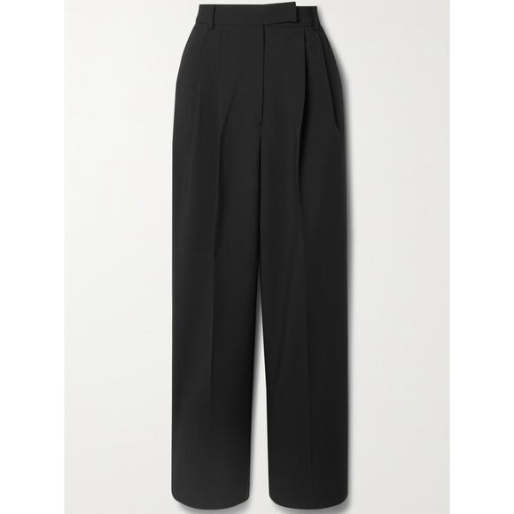 The Frankie Shop Bea Pleated Crepe Straight-Leg Pants - S - Black